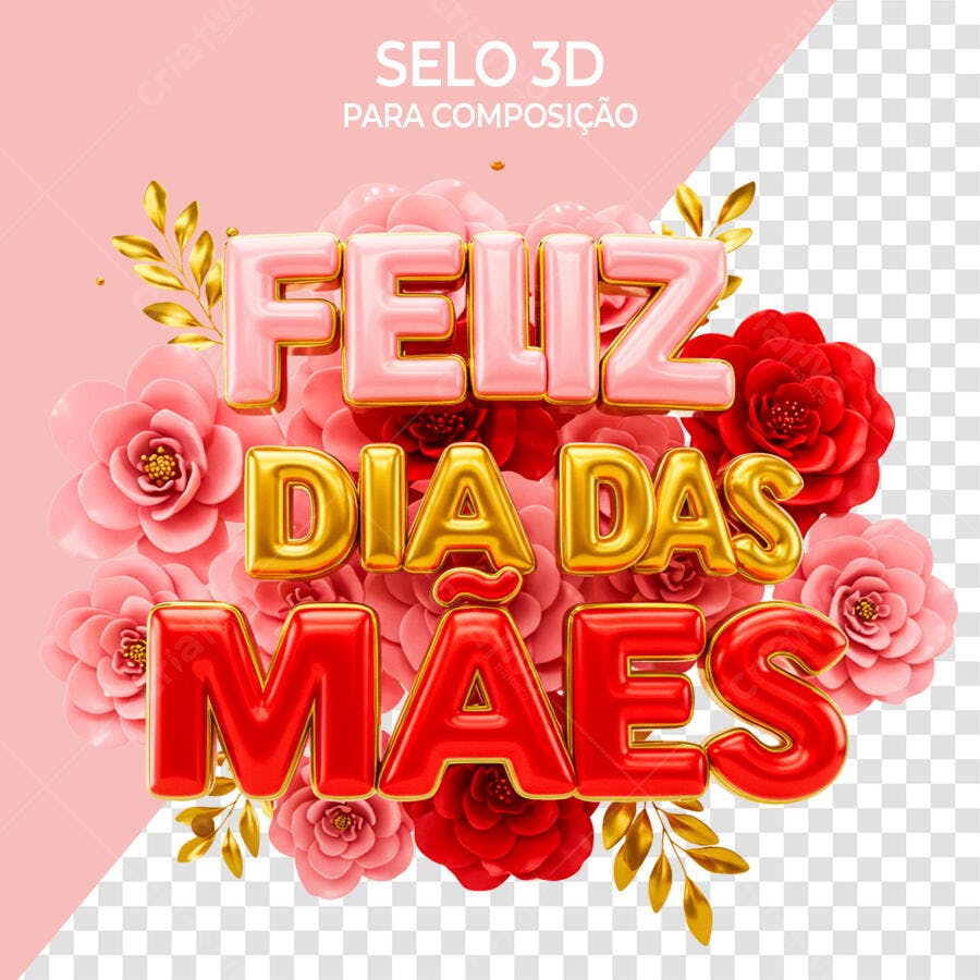 Selo 3D Dia das Mães Rosa e Vermelho