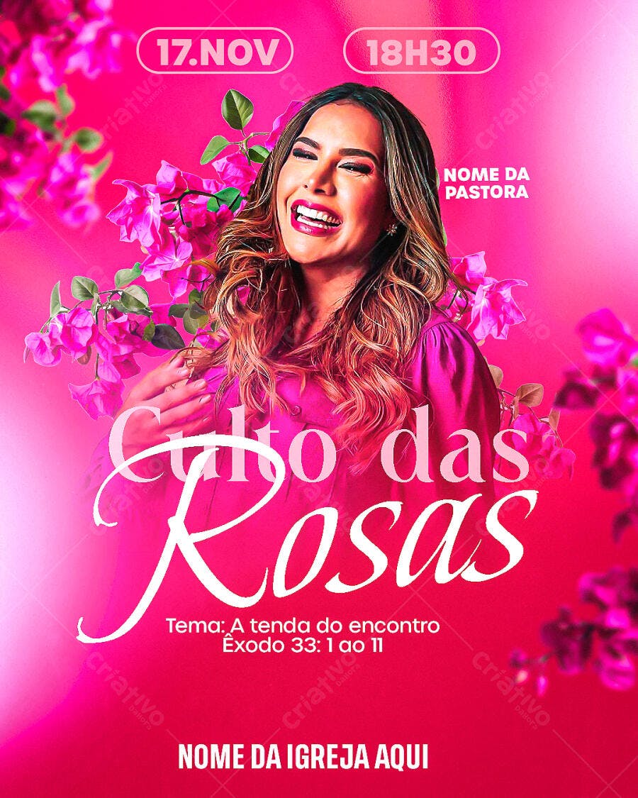 Flyer para Culto das Rosas 17 de Novembro PSD Editável