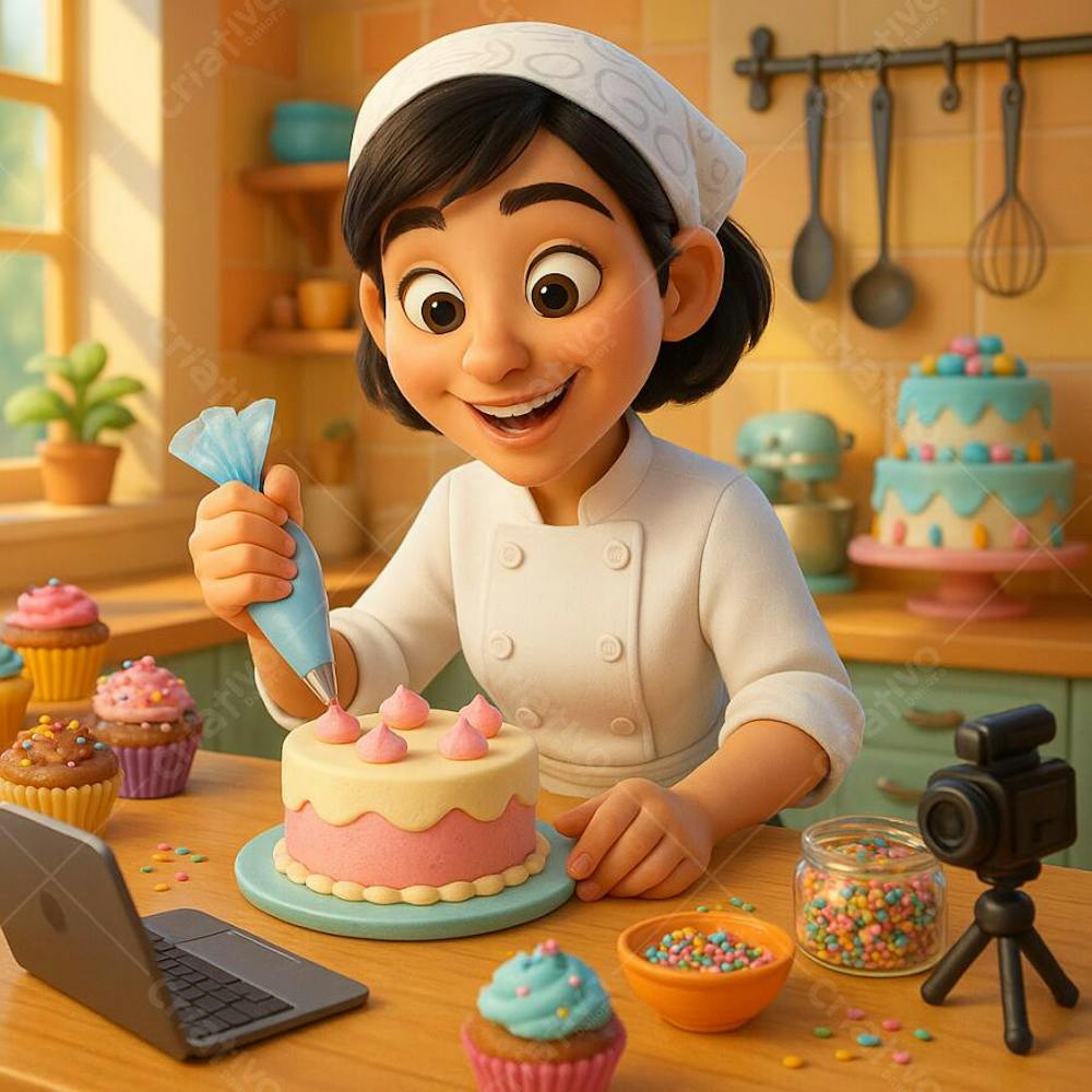 Imagem IA Confeiteira Confeitando na Cozinha 