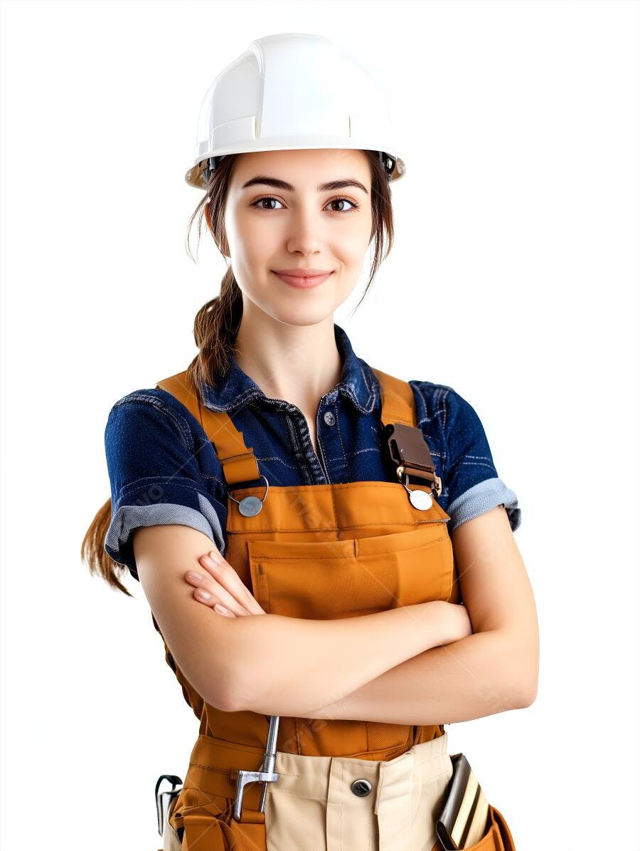 Engenheira sorridente com capacete branco