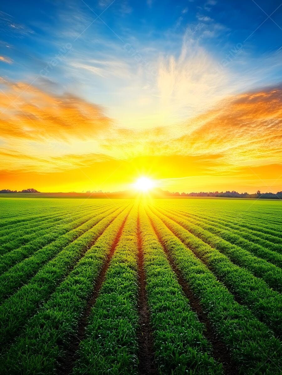 Campo verde ao nascer do sol