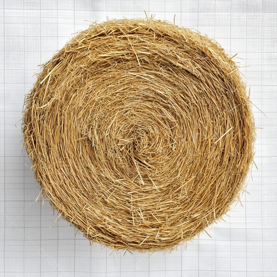 Fardo de feno dourado sobre fundo quadriculado