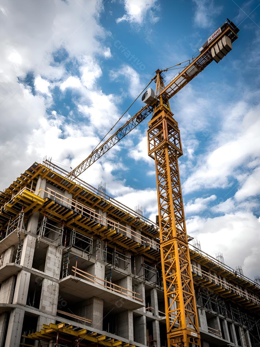 Guindaste amarelo em construção de prédio