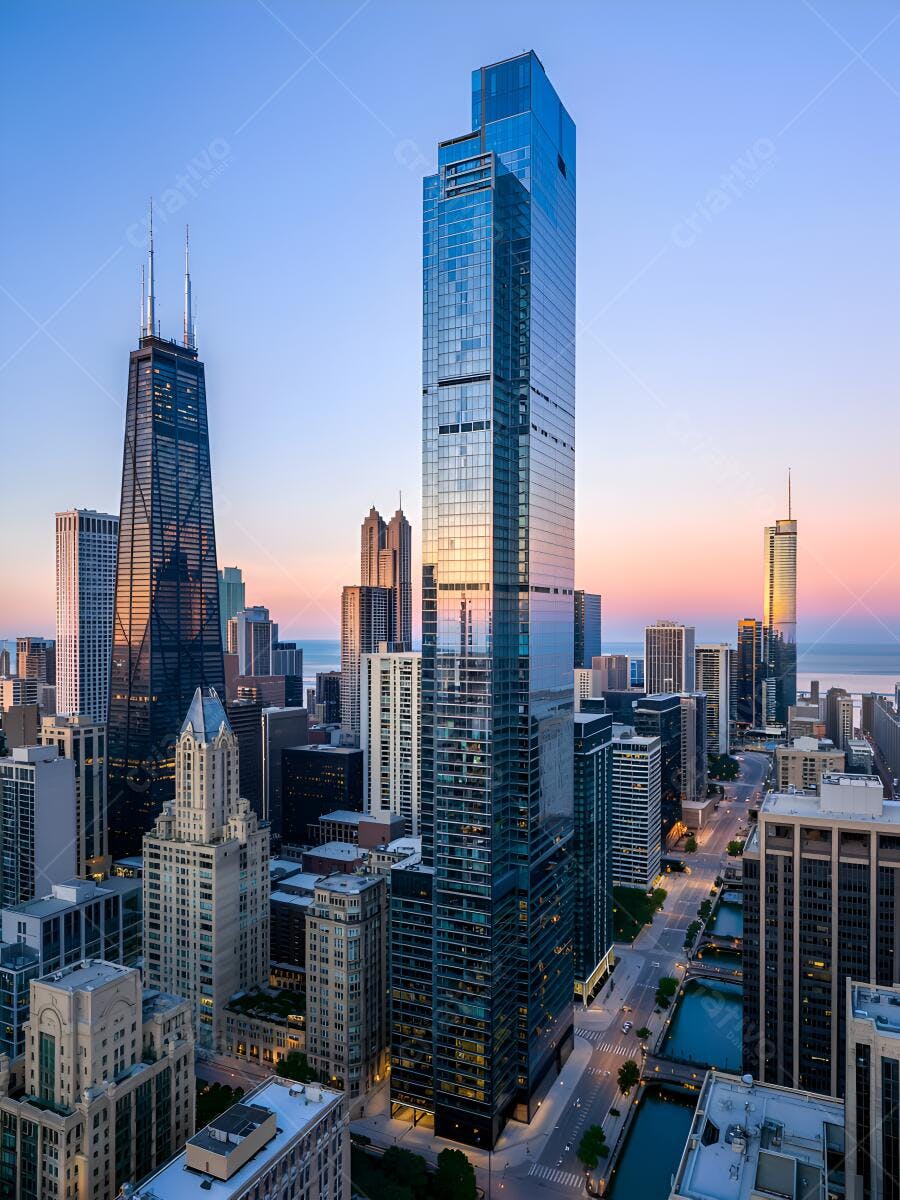 Prédio moderno em Chicago ao amanhecer