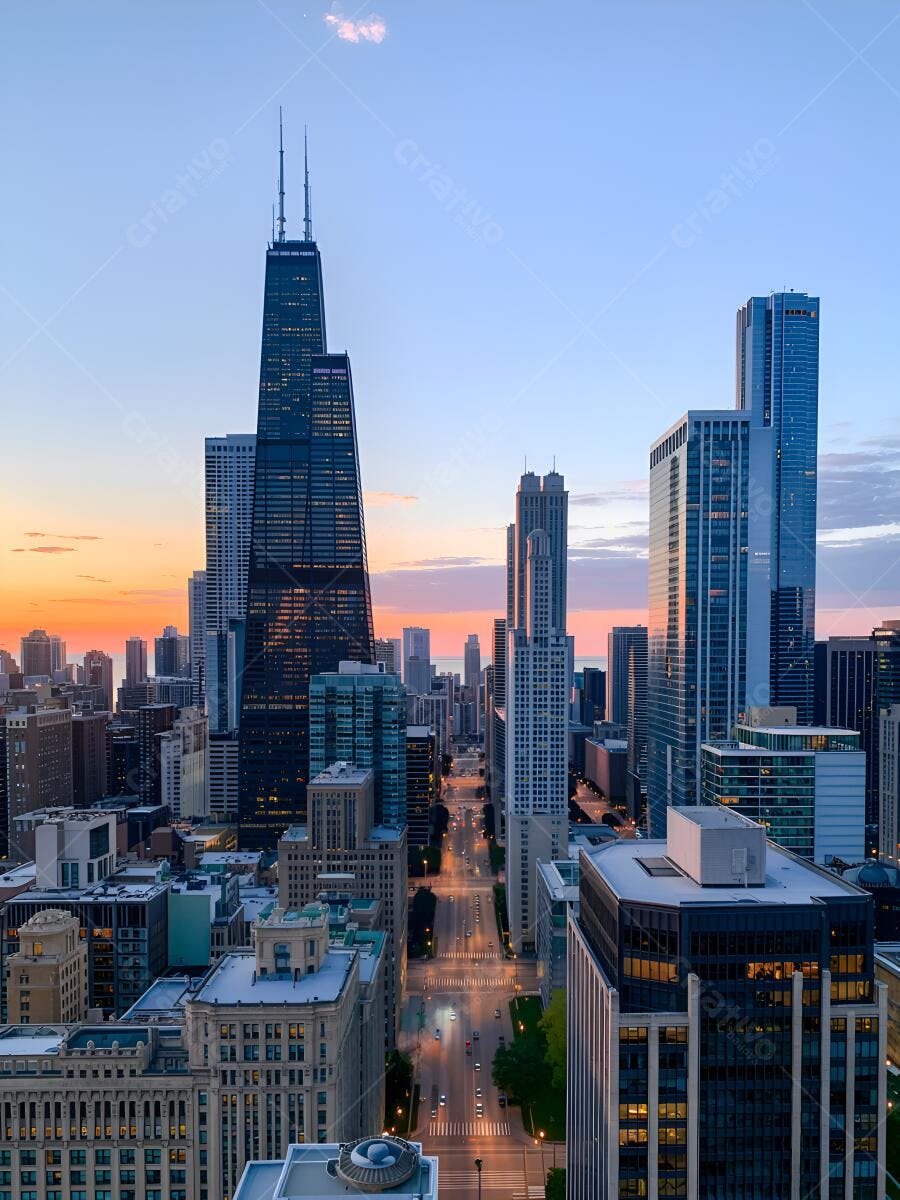 Chicago ao amanhecer Vista aérea de arranha-céus