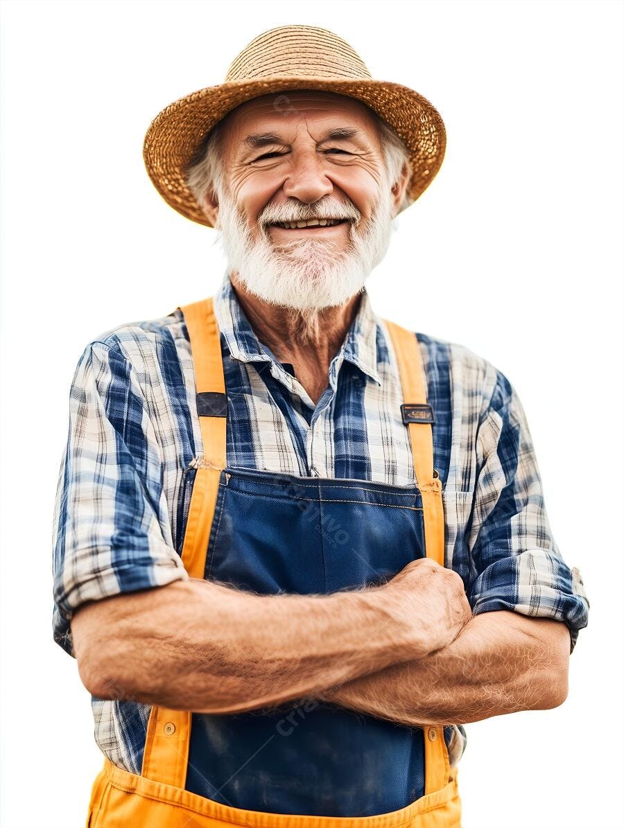 Fazendeiro sorridente usando chapéu de palha