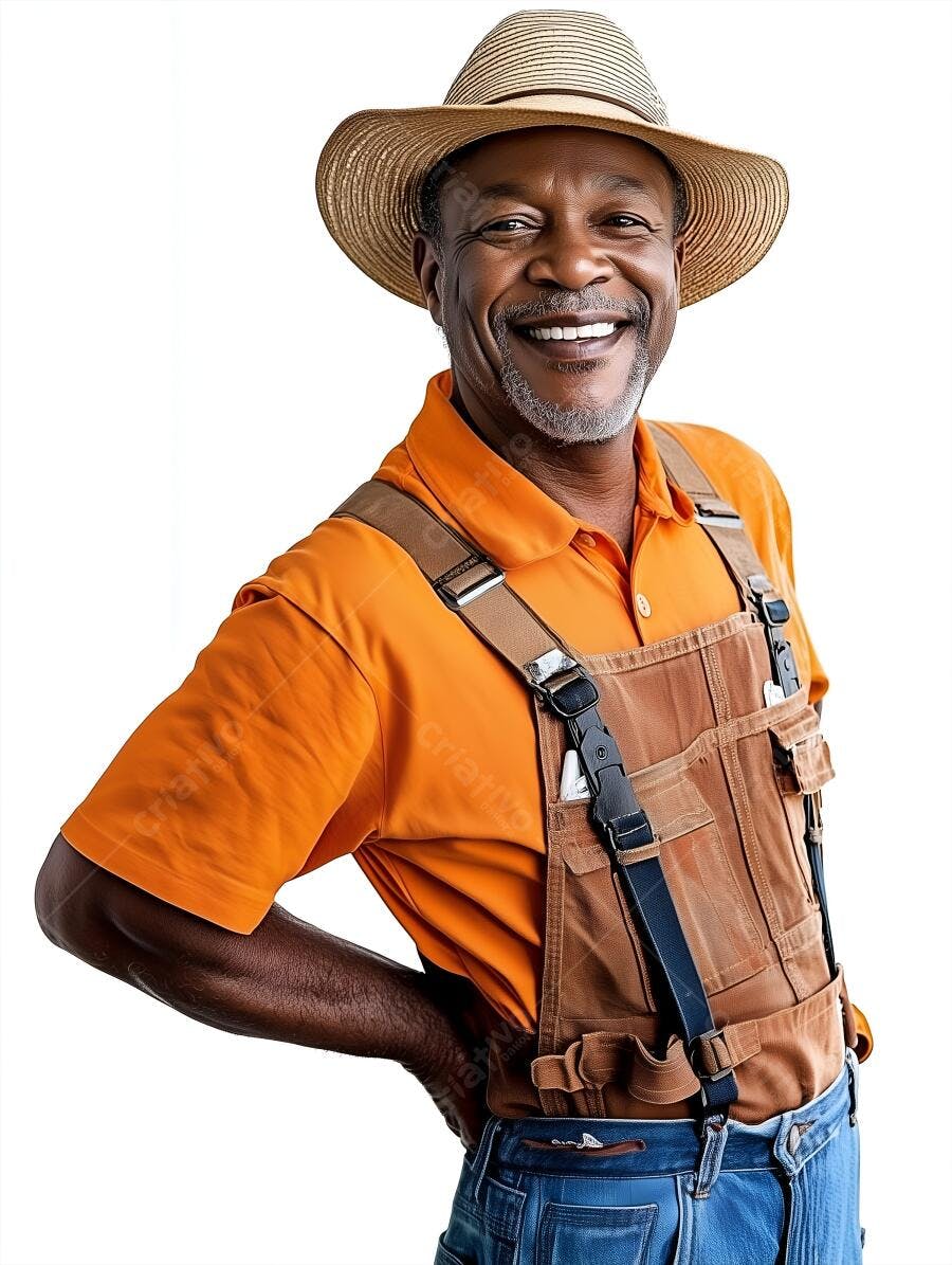 Homem negro sorridente usando macacão