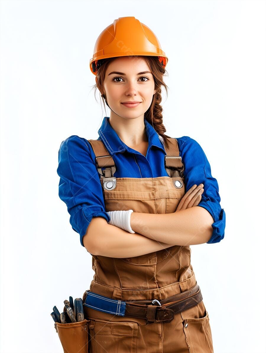 Mulher engenheira com capacete laranja