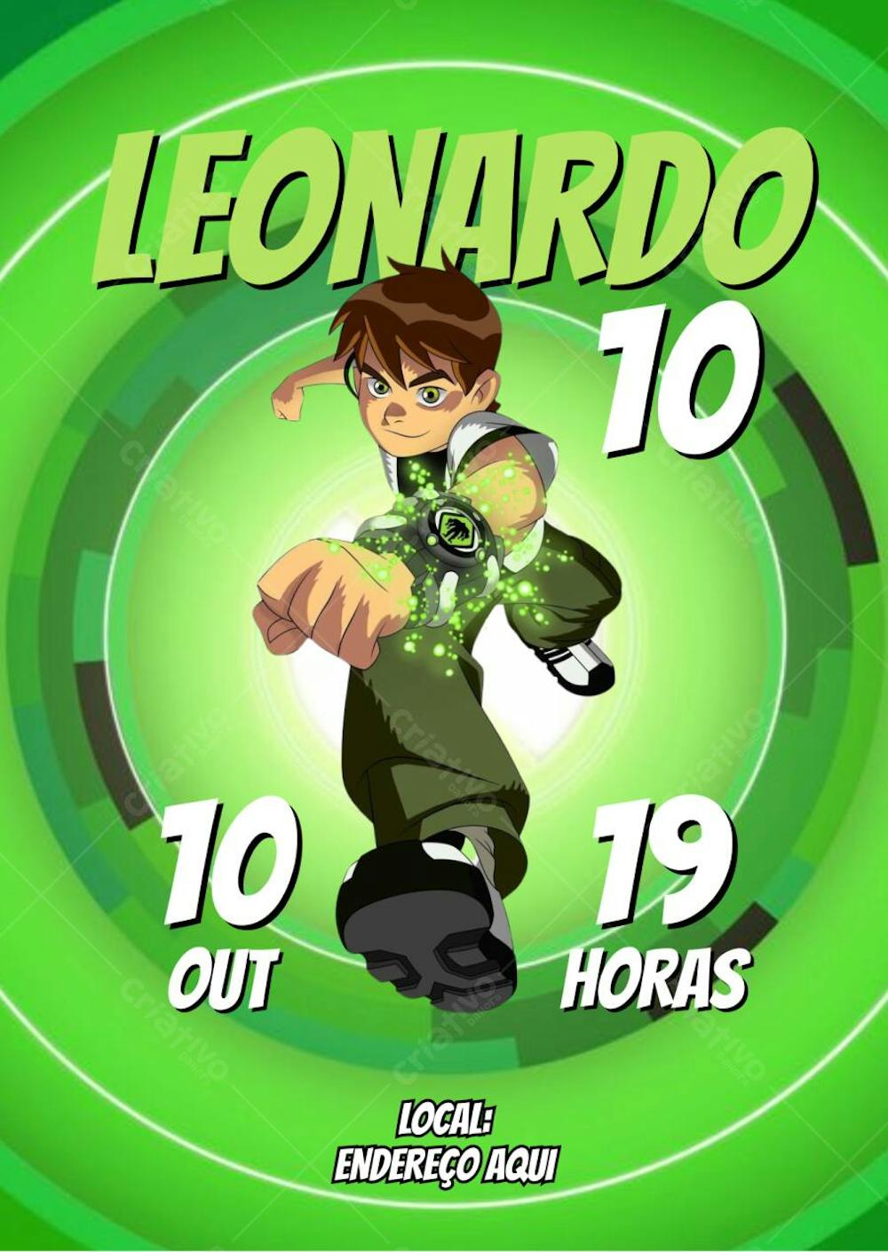 Convite de aniversário infantil Ben 10 correndo