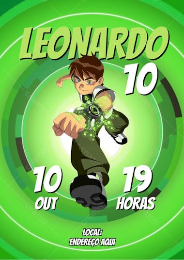 Convite de aniversário infantil Ben 10 correndo