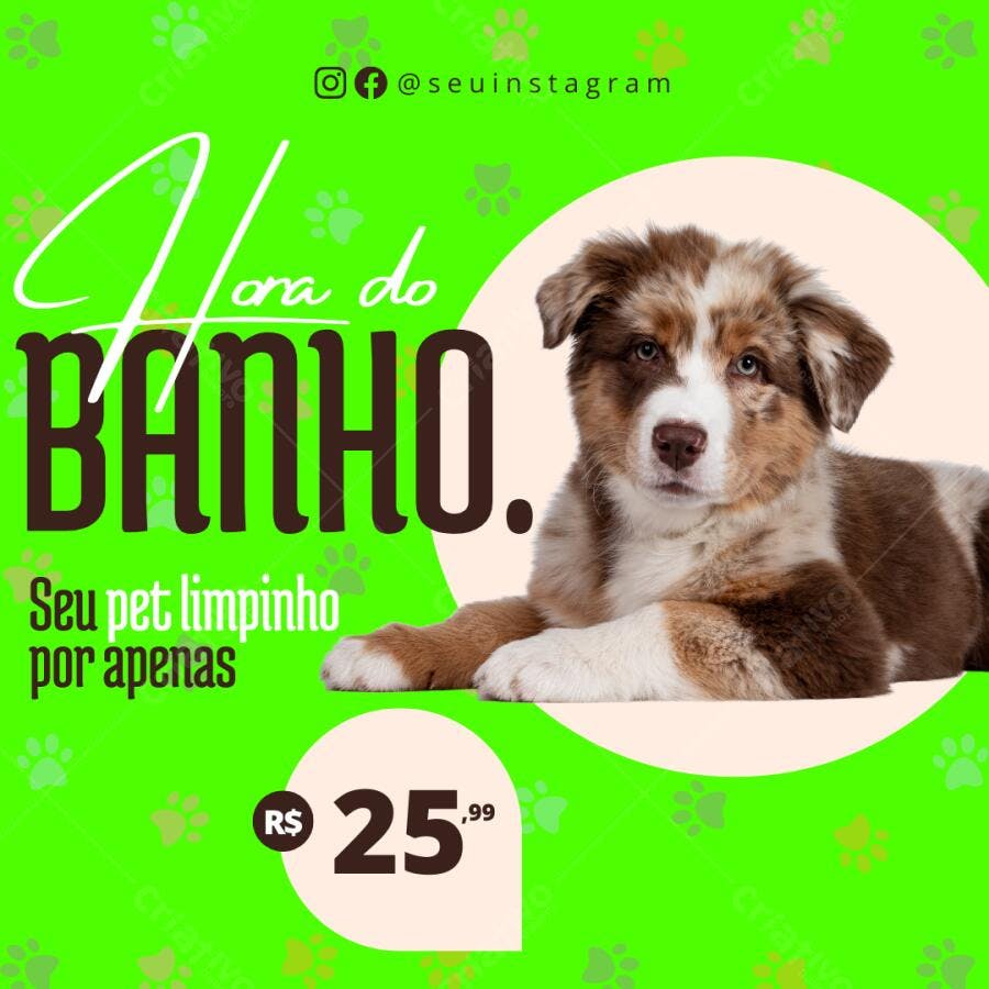 Post Instagram Hora do Banho Pet Shop Verde e Bege Editável no Canva