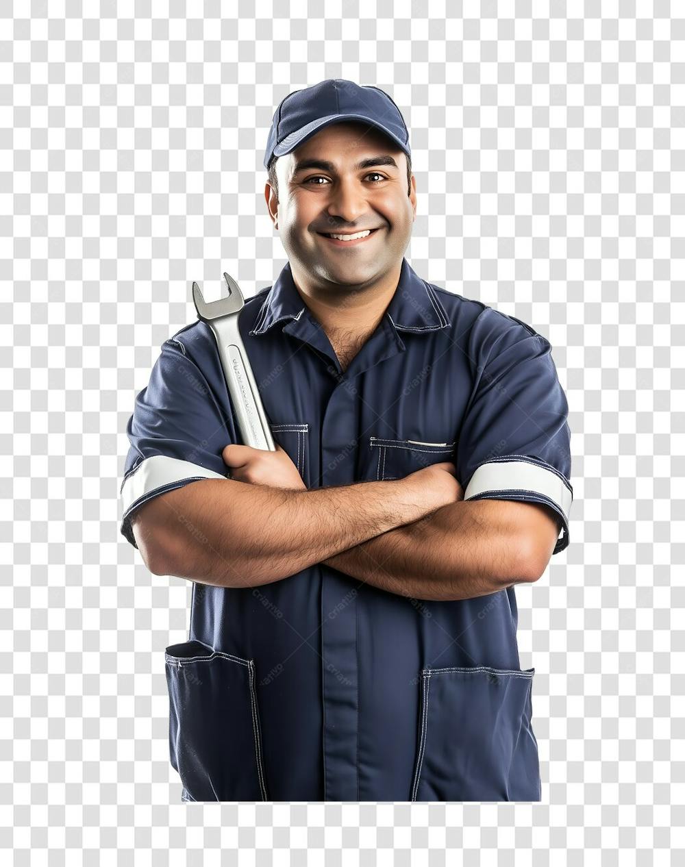 Um mecânico segurando uma chave