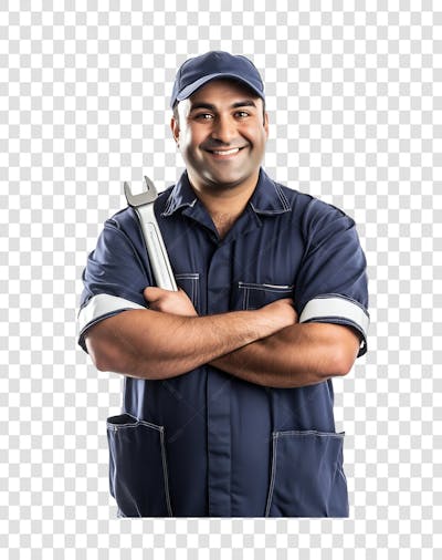 Um mecânico segurando uma chave