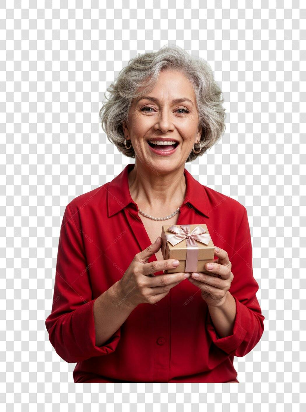 Imagem PNG com fundo transparente Mulher madura abrindo presente