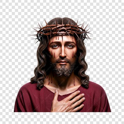 Jesus Cristo com mão no peito com coroa
