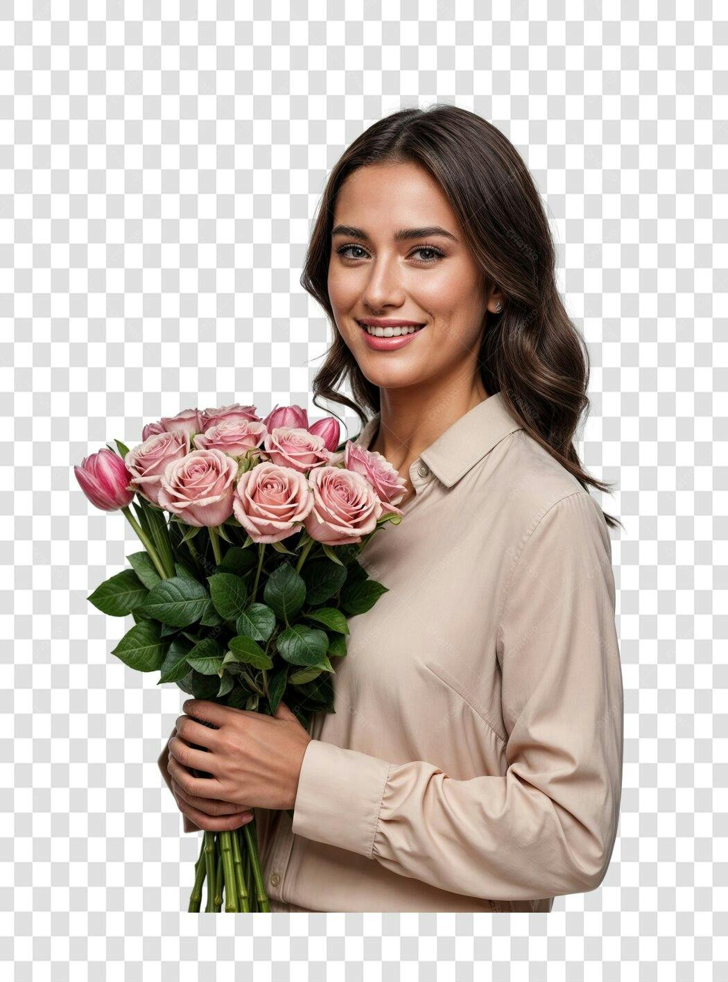 Imagem PNG Mulher com Rosas para Dia das Mães com fundo transparente