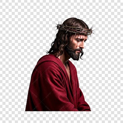Jesus Cristo de lado com uma coroa de espinhos entalhada de madeira
