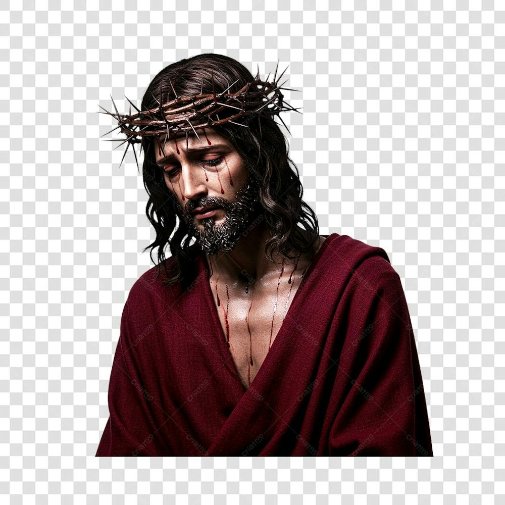 Jesus Cristo com uma coroa de espinhos entalhada de madeira