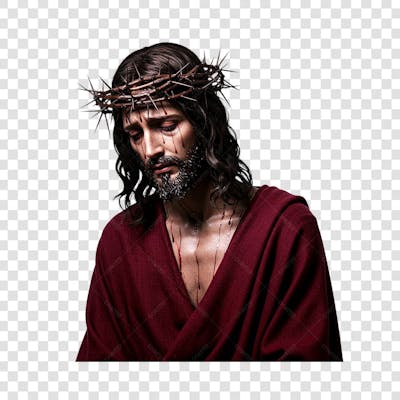 Jesus Cristo com uma coroa de espinhos entalhada de madeira