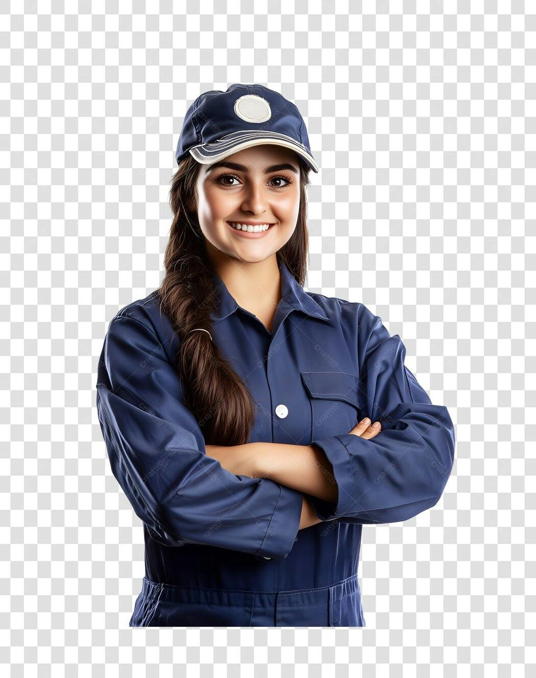Imagem PNG profissional mulher uniforme azul com fundo transparente