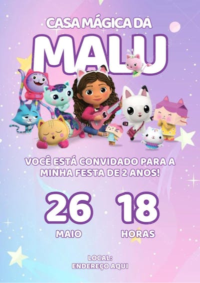 Convite aniversário infantil A casa mágica da Gabby você está convidado