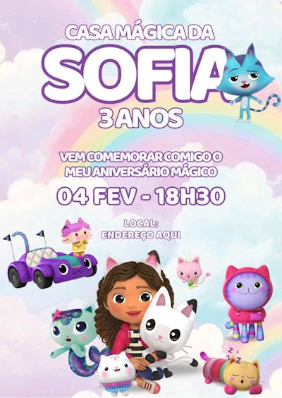 Convite aniversário infantil A casa mágica da Gabby aniversário mágico