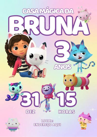 Convite aniversário infantil A casa mágica da Gabby 