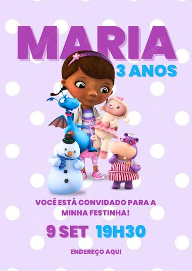 Convite aniversário infantil Doutora Brinquedos você está convidado