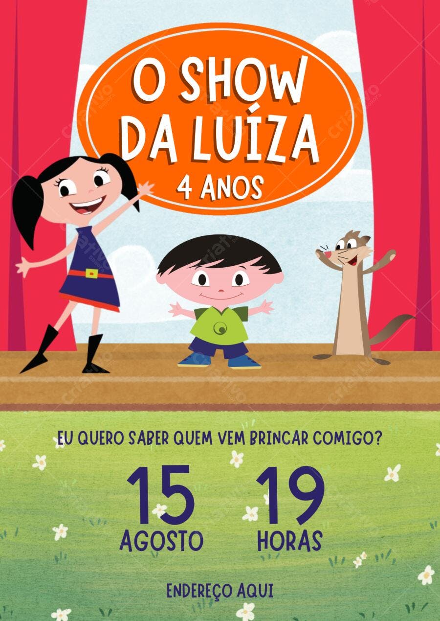 Convite de Aniversário Infantil Luiza Show Editável no Canva
