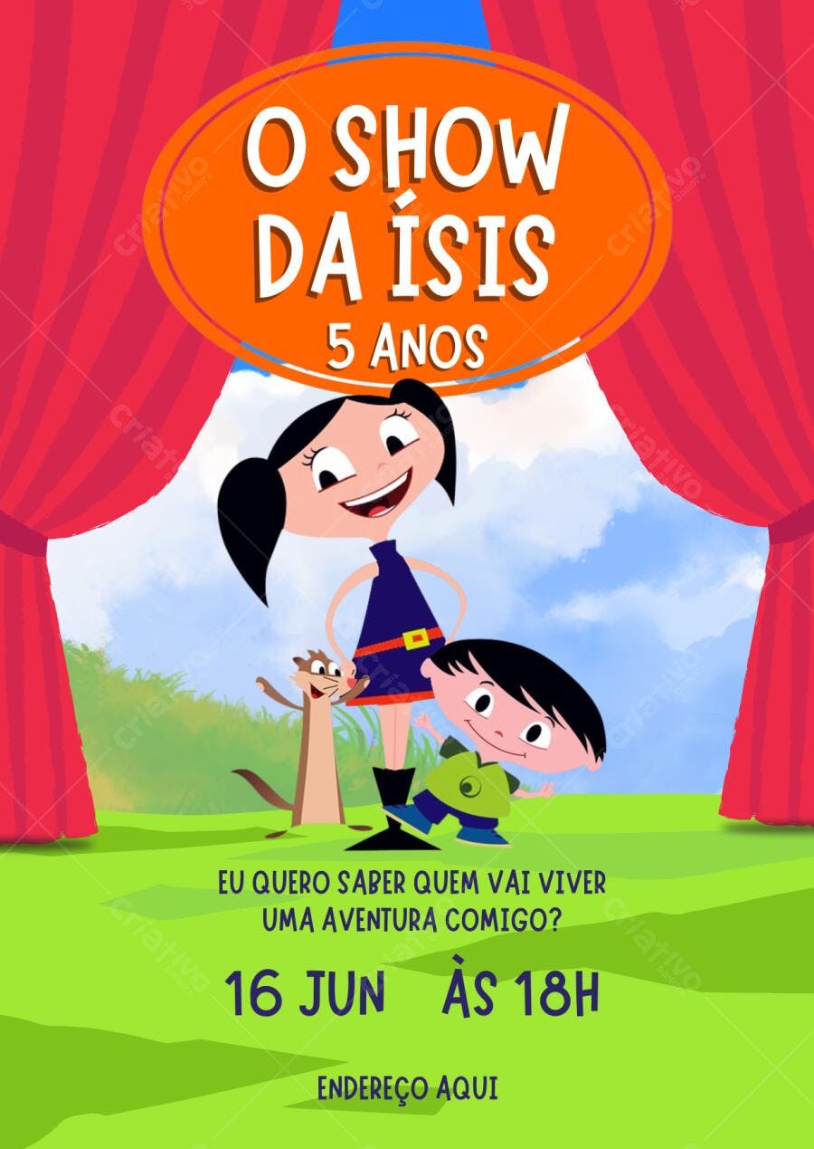 Convite de Aniversário Infantil Isis 5 anos Editável no Canva