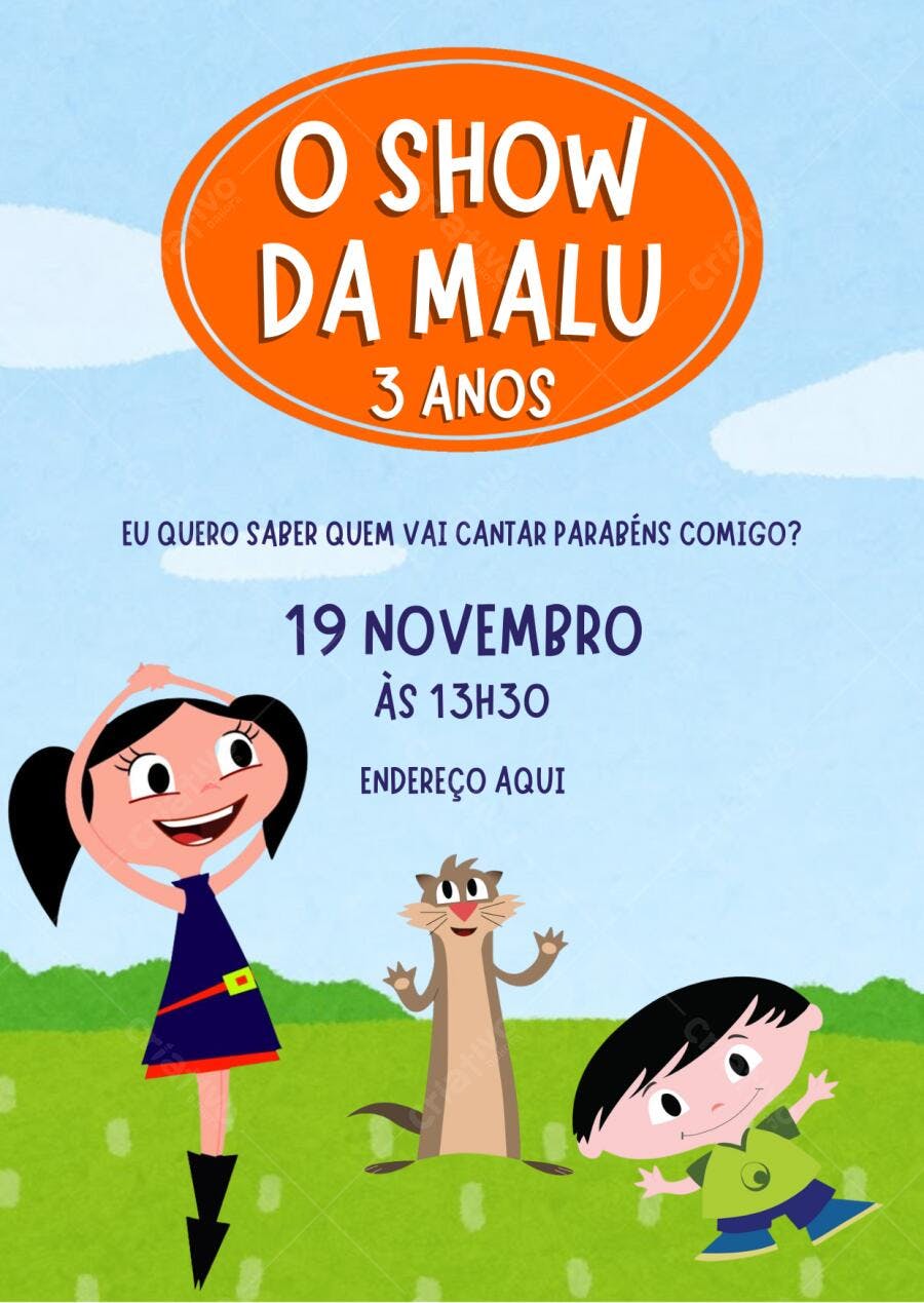Convite de Aniversário Infantil Show da Malu Editável no Canva