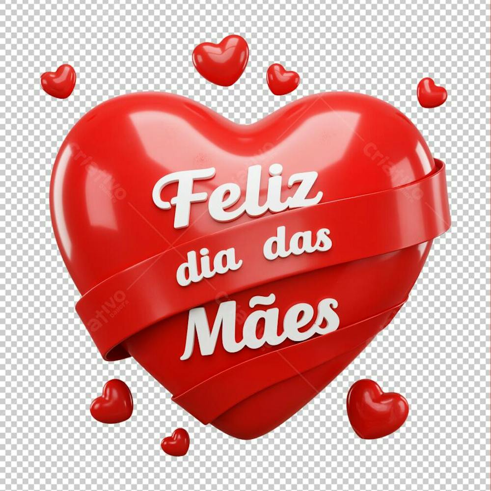 Selo 3D vermelho com corações para dia das mães