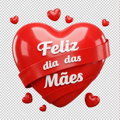 Selo 3D vermelho com corações para dia das mães
