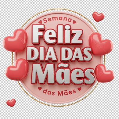 Selo 3D rosa com corações para dia das mães