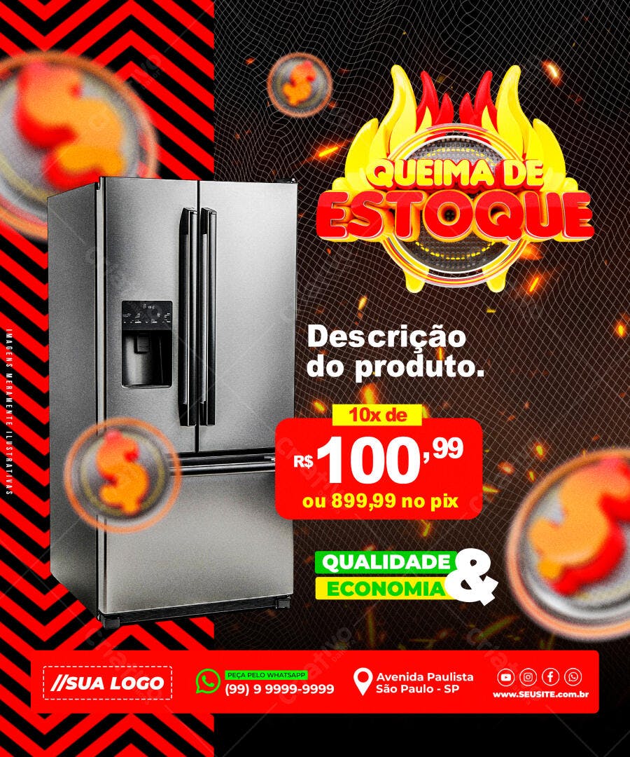 Banner Queima de Estoque Geladeira PSD Editável