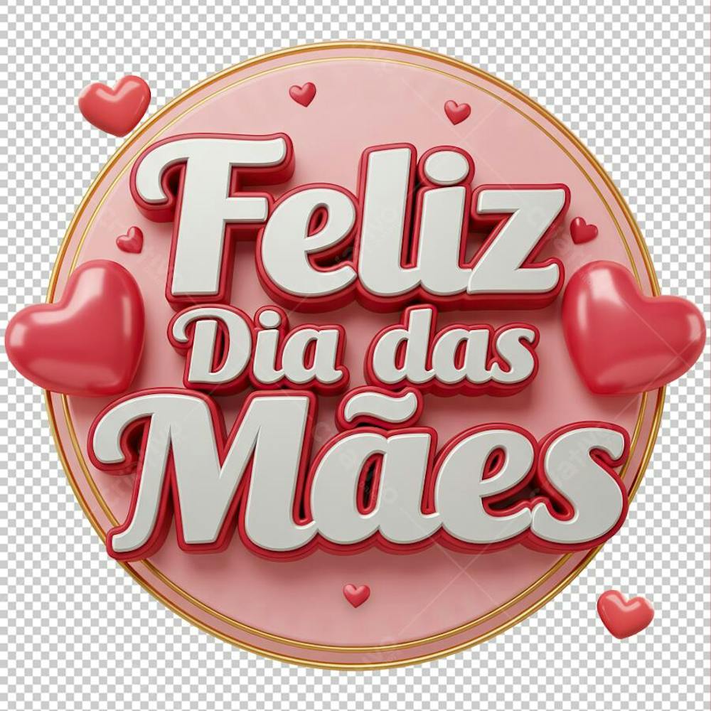Selo 3D redondo com corações feliz dia das mães