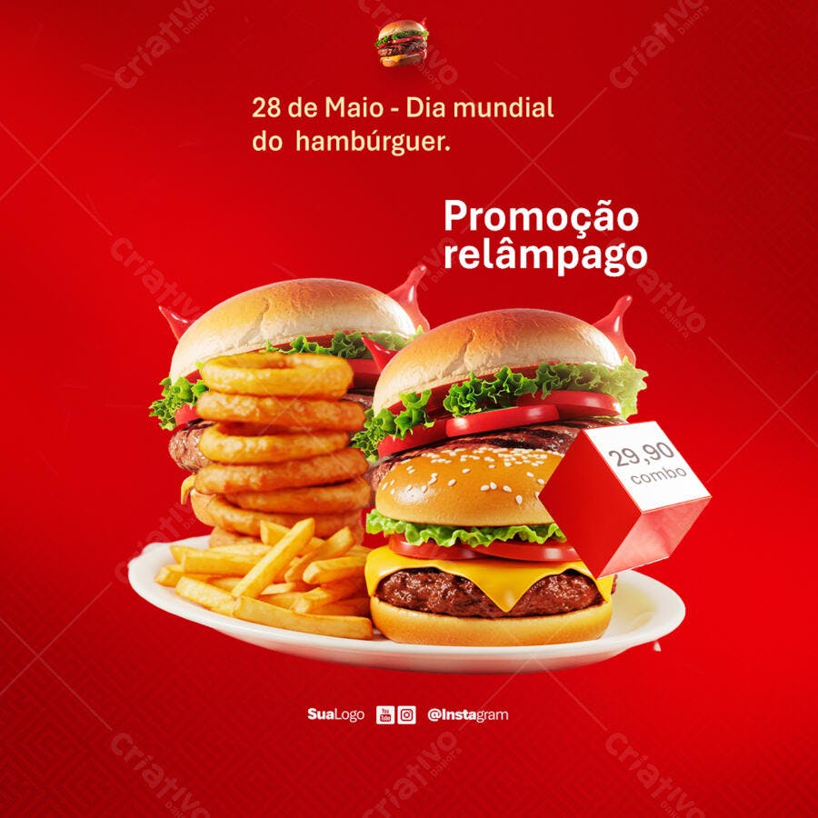 Flyer Dia Mundial do Hambúrguer PSD Editável