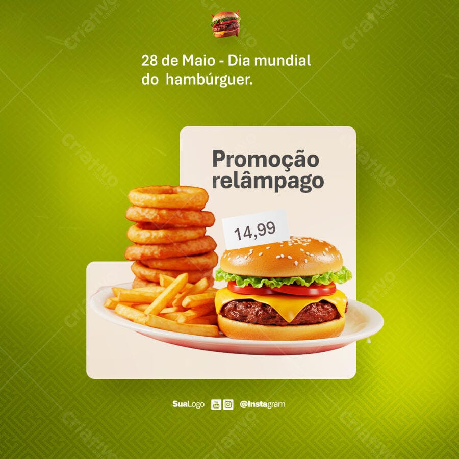 Post para Dia Mundial do Hambúrguer PSD Editável