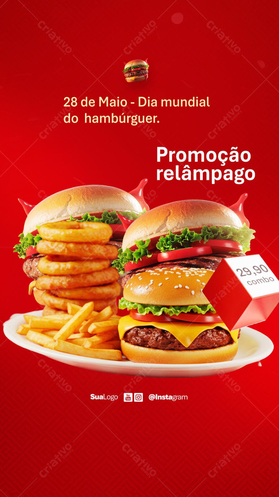 Flyer Dia Mundial do Hambúrguer 28 de Maio PSD Editável