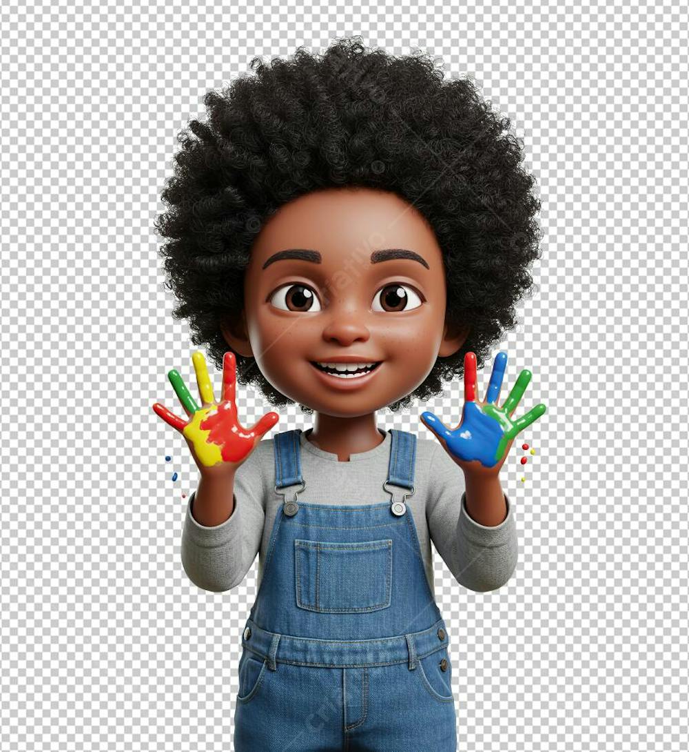 Criança Autista Brincando com Tinta nas Mãos Renderizada em 3D IA