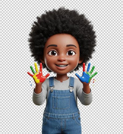 Criança Autista Brincando com Tinta nas Mãos Renderizada em 3D IA