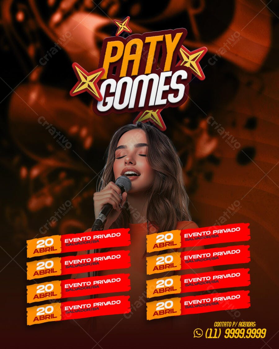 Flyer para Show da Patty Comes 20 de Abril PSD Editável