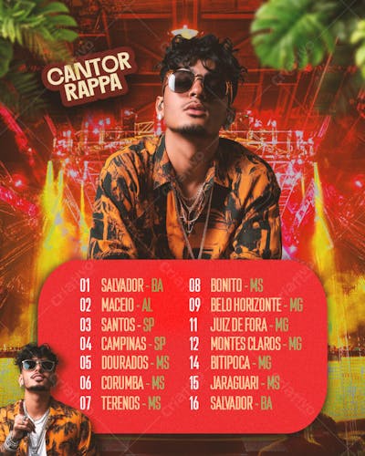 agenda mensal cantor rappa 2025