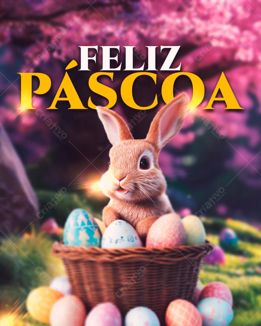 Flyer Páscoa com Coelho e Ovos PSD Editável