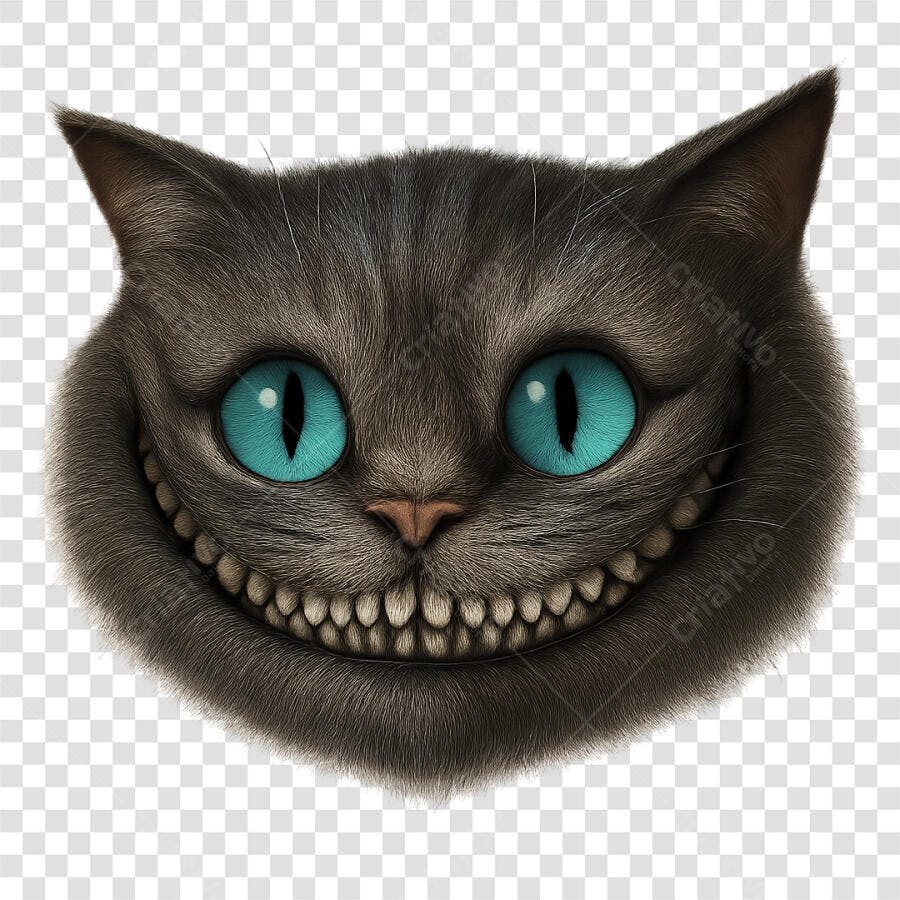 PNG Gato Cheshire com sorriso misterioso fundo transparente