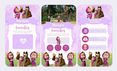 Convite musical infantil Marsha e o urso 