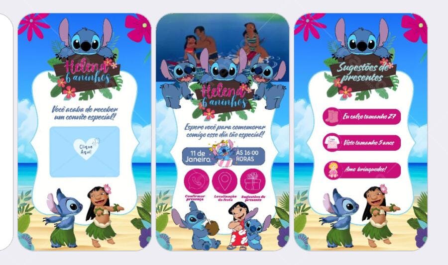 Convite de Aniversário Infantil Stitch Lilo e o Stitch Editável no Canva