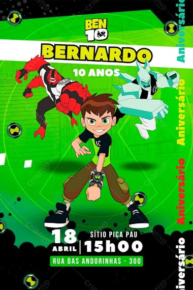 Personalized Children's Birthday Invitation with Ben 10 Boy Drawing Editable in Canva