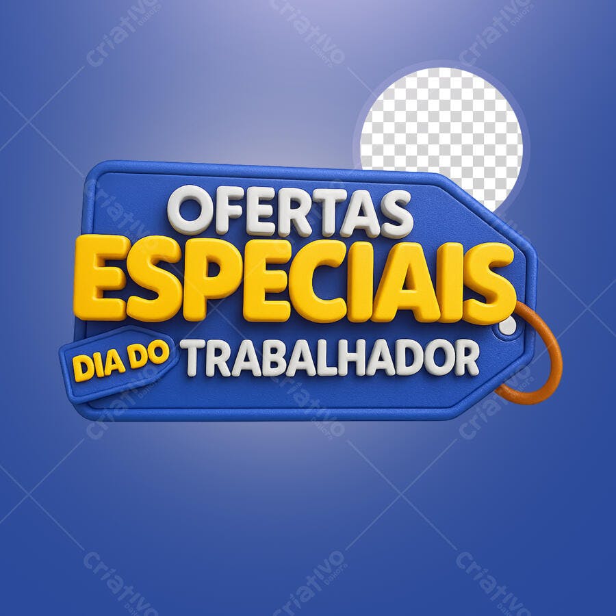 Selo 3D promocional azul e amarelo