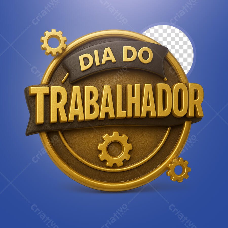 Selo 3D comemorativo dourado e marrom Dia do Trabalhador